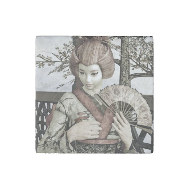 Vintage Geisha Stone Magnet (Front)