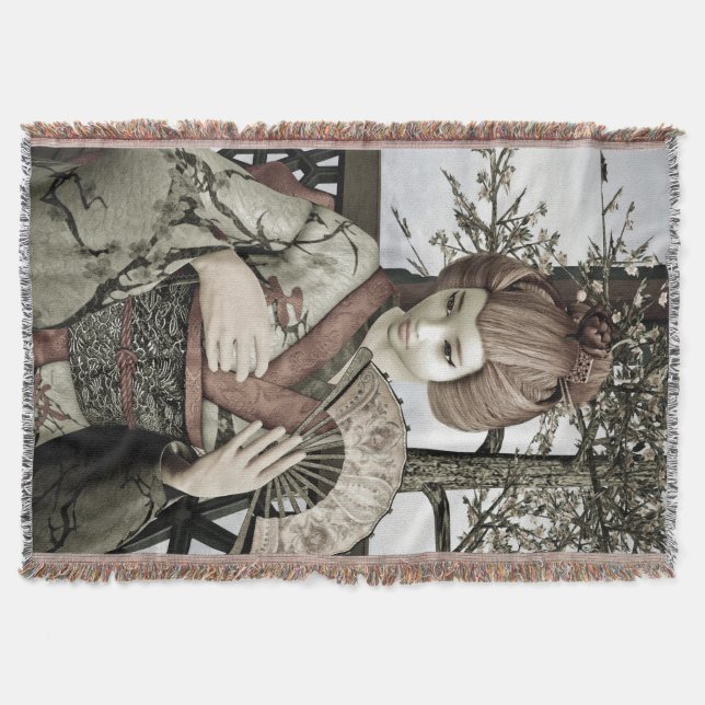 Vintage Geisha Throw Blanket (Front)