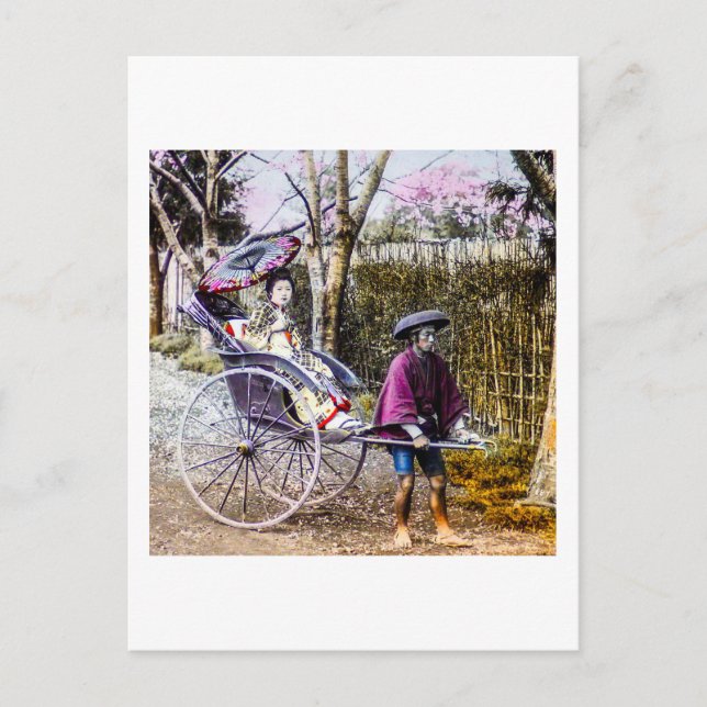 Vintage Geisha Traveling in Rickshaw Old Japan Postcard (Front)