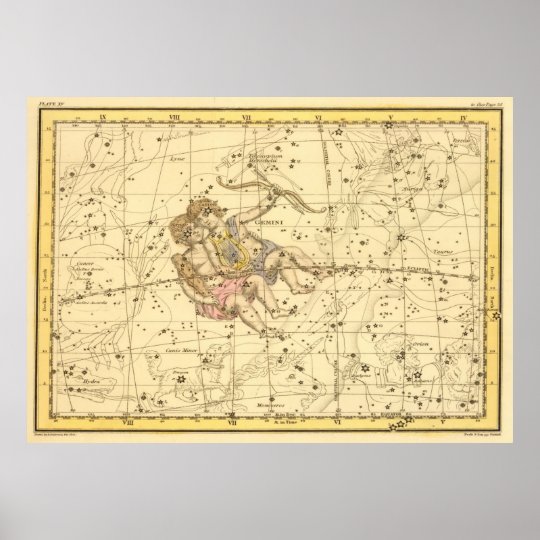 Vintage Gemini Constellation Map (1822) Poster | Zazzle.com