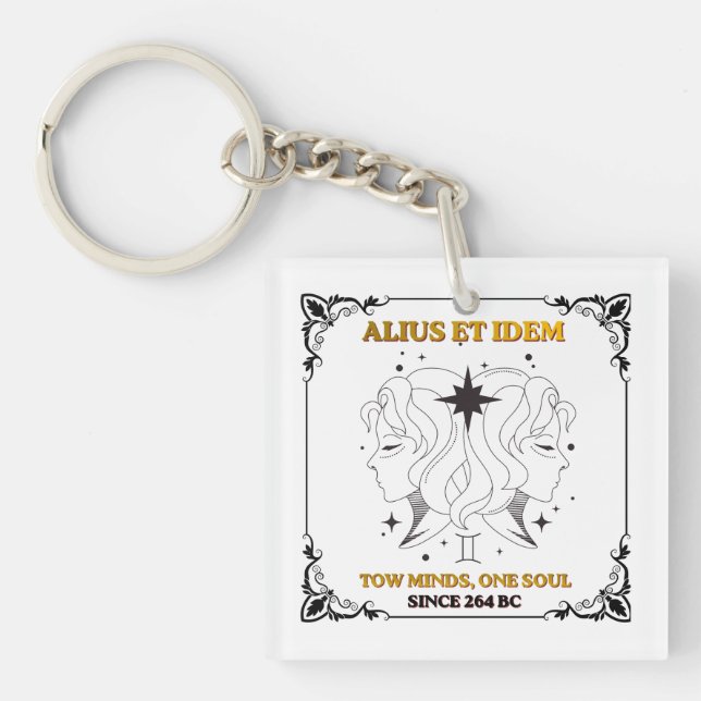 Vintage Gemini Zodiac tarot card poster  Keychain (Front)