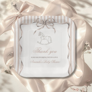 Vintage Gender Neutral Rocking Horse Baby Shower Paper Plates