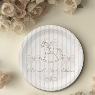Vintage Gender Neutral Rocking Horse Baby Shower Paper Plates