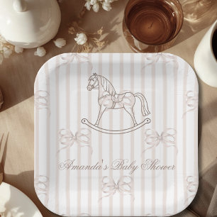 Vintage Gender Neutral Rocking Horse Baby Shower Paper Plates
