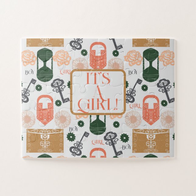 Vintage Gender Reveal Baby Shower Girl Jigsaw Puzzle (Horizontal)