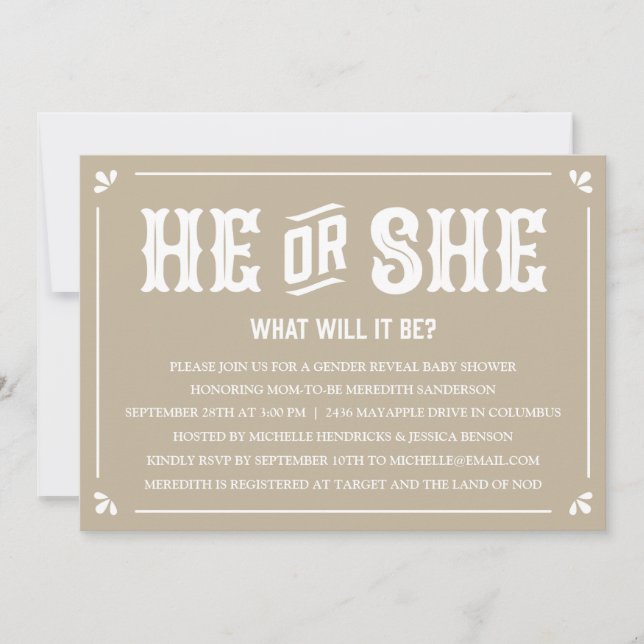 Vintage Gender Reveal Baby Shower Invitation (Front)