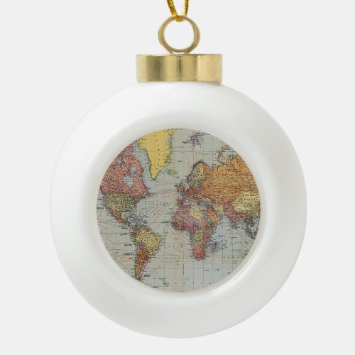 Vintage General Map of the World Ceramic Ball Christmas Ornament