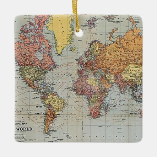 Vintage General Map of the World Ceramic Ornament