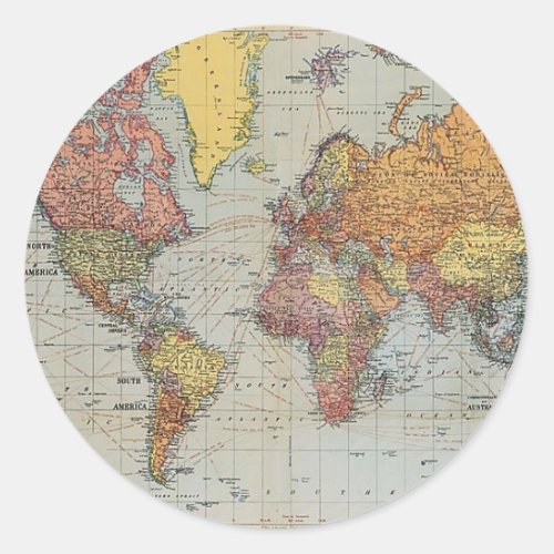 Vintage General Map of the World Classic Round Sticker