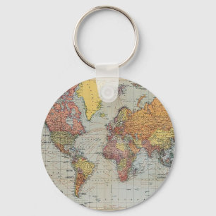 Vintage General Map of the World Keychain
