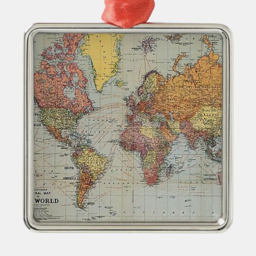 Vintage General Map of the World Metal Ornament
