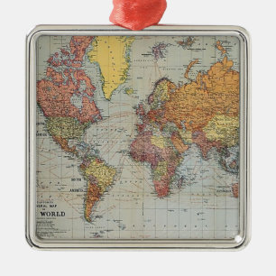 Vintage General Map of the World Metal Ornament