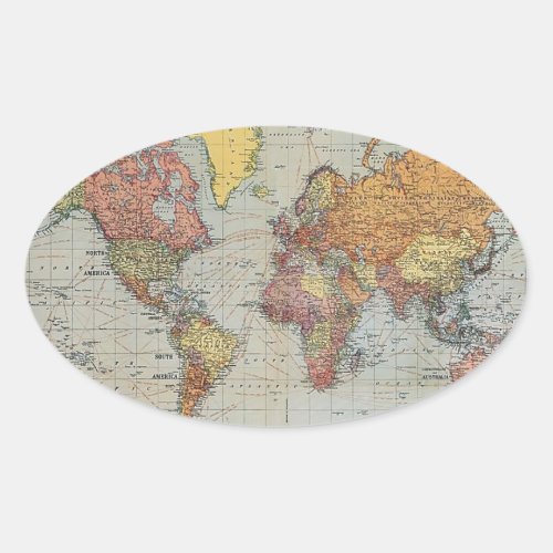 Vintage General Map of the World Oval Sticker