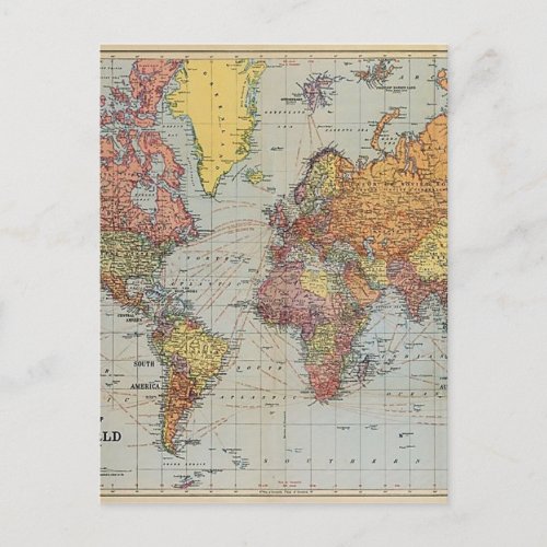 Vintage General Map of the World Postcard