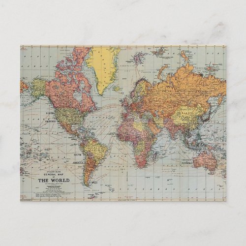 Vintage General Map of the World Postcard
