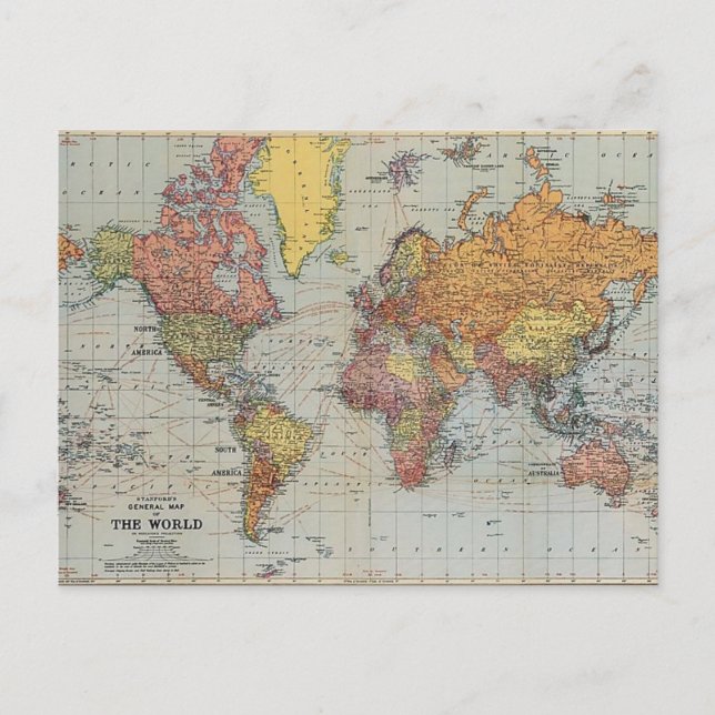 Vintage General Map of the World Postcard (Front)