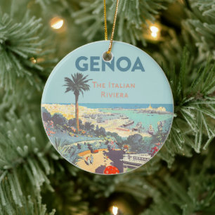 Vintage Genoa Italian Riviera Travel Poster 1931 Ceramic Ornament