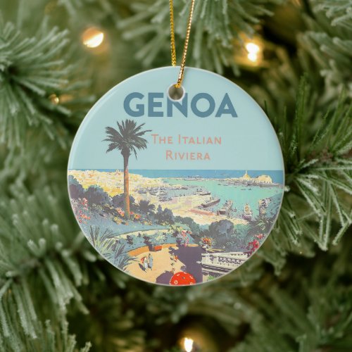 Vintage Genoa Italian Riviera Travel Poster 1931  Ceramic Ornament