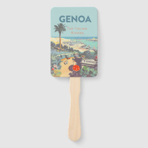 Vintage Genoa Italian Riviera Travel Poster 1931 Hand Fan