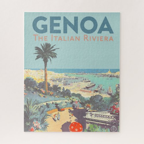 Vintage Genoa Italian Riviera Travel Poster 1931  Jigsaw Puzzle