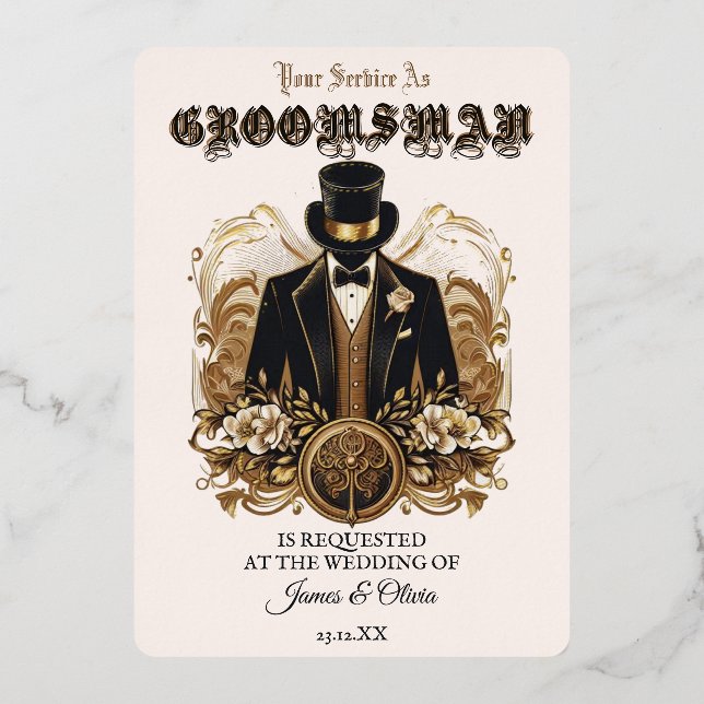 Vintage Gent Groomsman Request Card (Front)