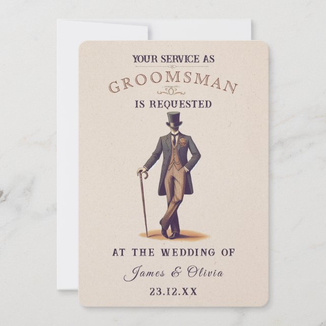 Vintage Gent Groomsman Request Card  (Front)
