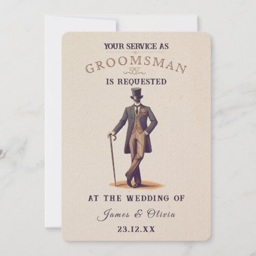 Vintage Gent Groomsman Request Card 