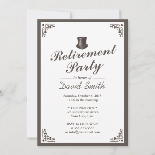 Vintage Gentleman Art Deco Border Retirement Party Invitation