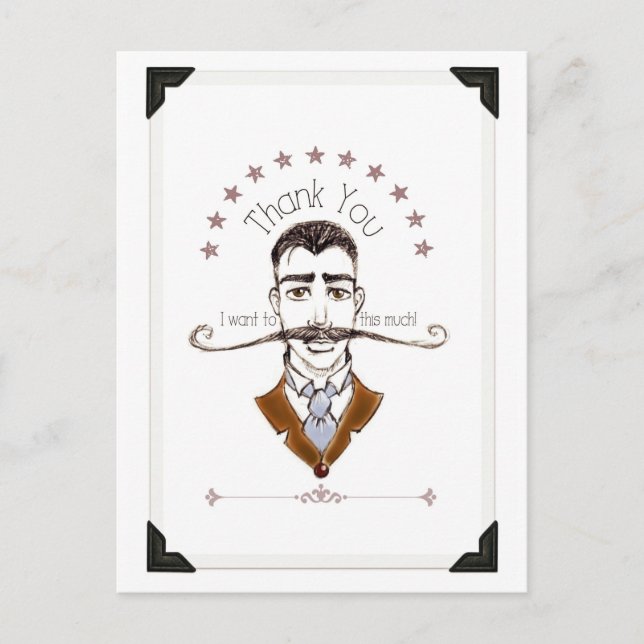 Vintage Gentleman Mustache Thank you post card (Front)