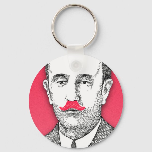 Vintage  Gentleman With Funny Pink Mustache Keychain (Front)