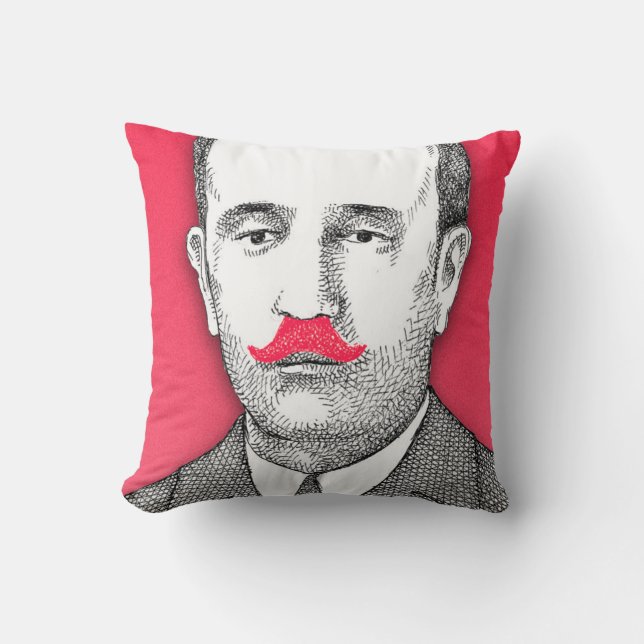 Vintage  Gentleman With Funny Pink Mustache Throw Pillow (Front)