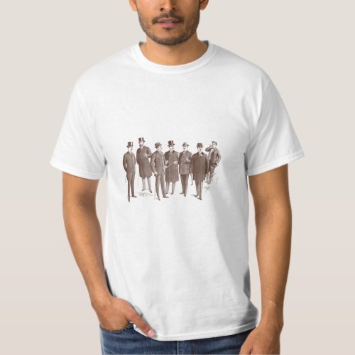 Vintage Gentlemen 1800s Mens Fashion Brown White T_Shirt