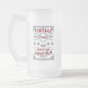 Vintage Genuine Quality Aged Perfection Birthday Frosted Glass Beer Mug