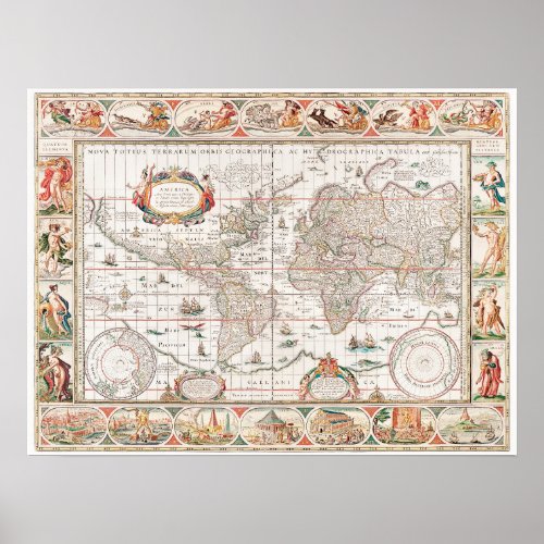 Vintage Geographical Map Of The World 1636_1650 Poster