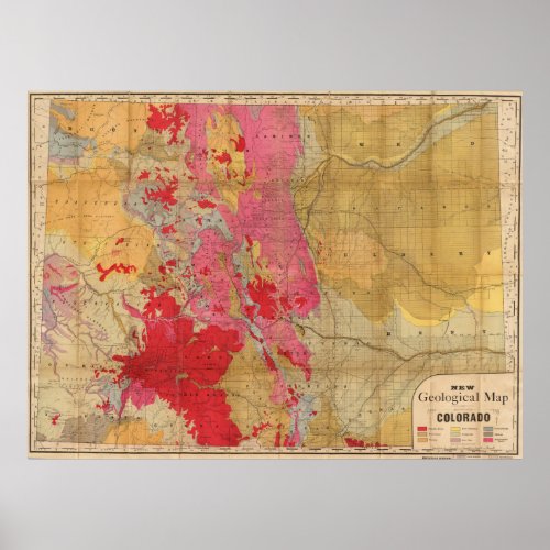 Vintage Geological Map of Colorado 1879 Poster
