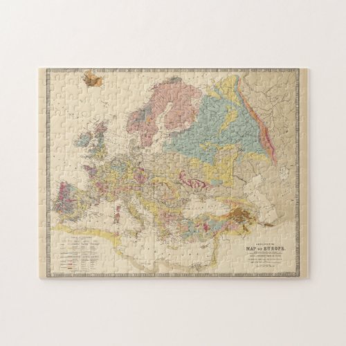 Vintage Geological Map of Europe 1856 Jigsaw Puzzle