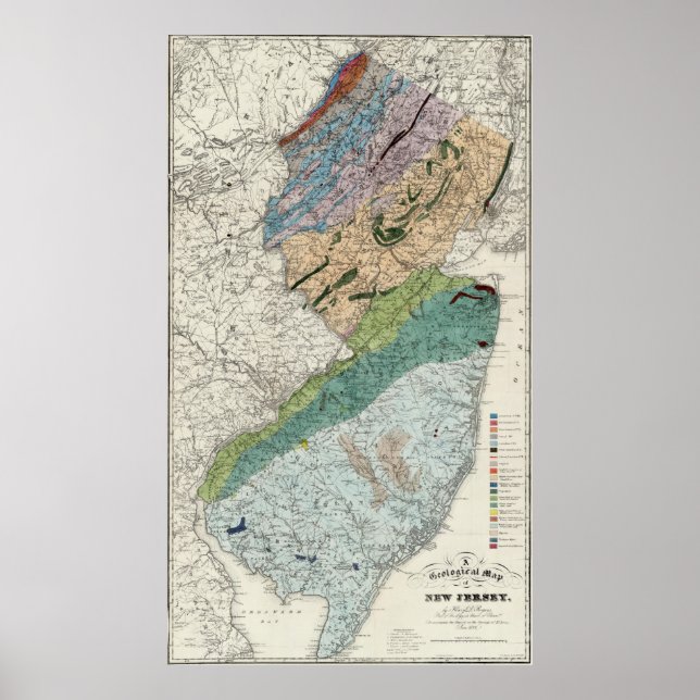 Vintage Geological Map of New Jersey (1839) Poster (Front)