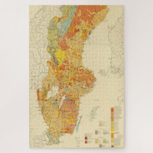 Vintage Geological Map of Sweden 1910 Jigsaw Puzzle