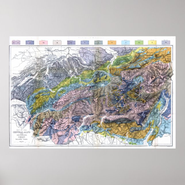 Vintage Geological Map of The Alps (1876) Poster (Front)