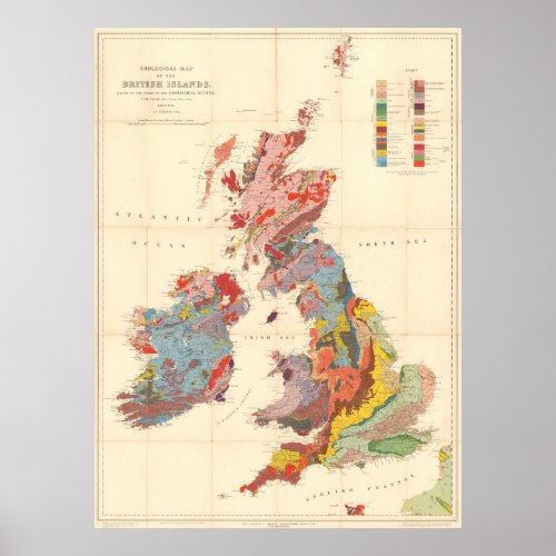 Vintage Geological Map of The British Isles 1912 Poster