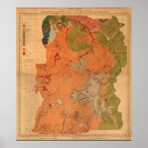 Vintage Geological Map of Yellowstone National Par Poster