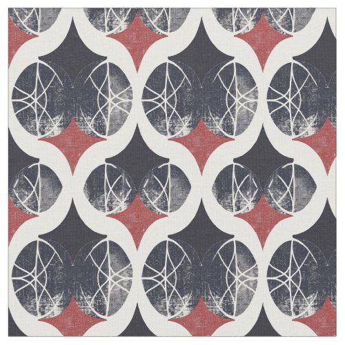 Vintage Geometric Abstract Black White and Red  Fabric