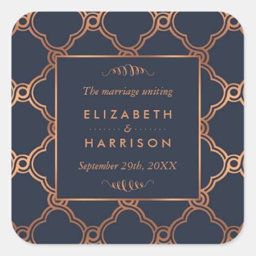 Vintage Geometric Art Deco Gatsby Wedding Favor Square Sticker