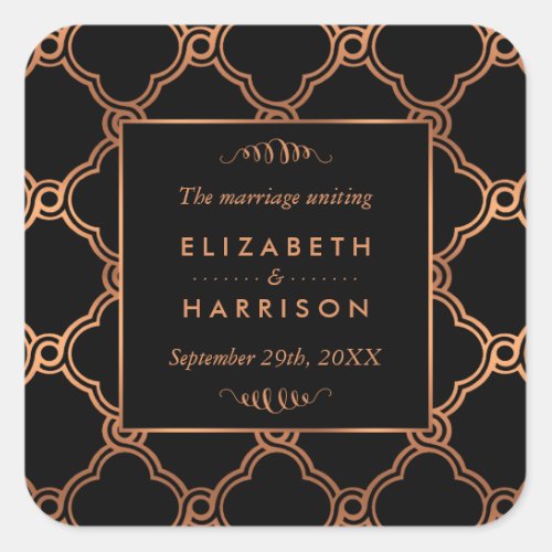 Vintage Geometric Art Deco Gatsby Wedding Favor Square Sticker