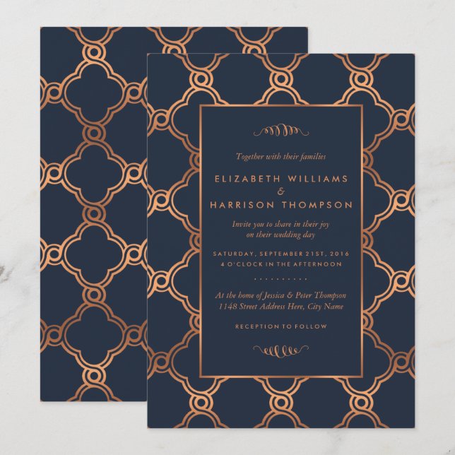 Vintage Geometric Art Deco Gatsby Wedding Invitation (Front/Back)
