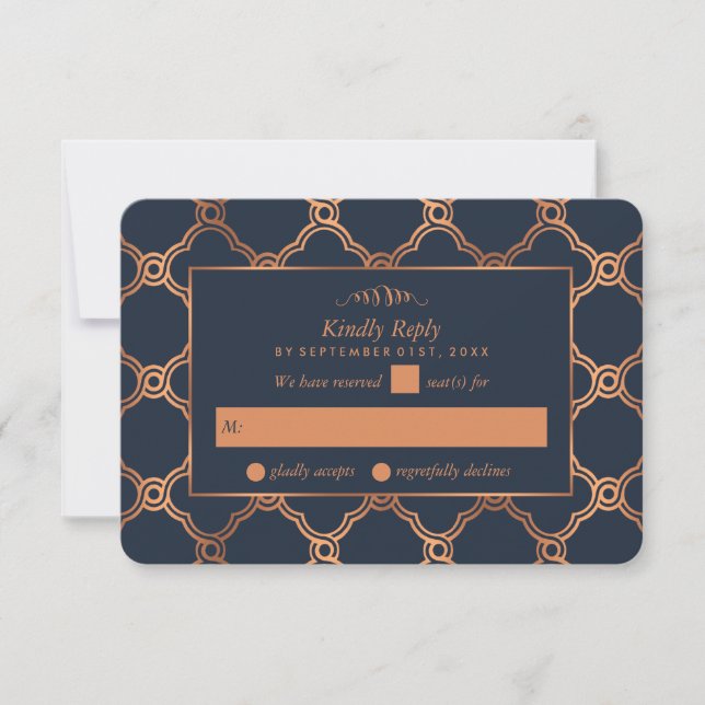 Vintage Geometric Art Deco Gatsby Wedding RSVP Card (Front)
