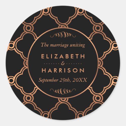 Vintage Geometric Art Deco Gatsby Wedding Thanks Classic Round Sticker