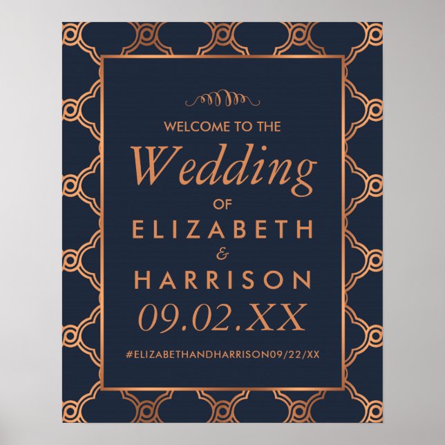 Vintage Geometric Art Deco Gatsby Wedding Welcome Poster (Front)