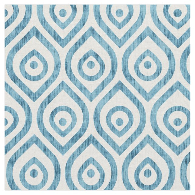 Vintage geometric blue ogee pattern. fabric (Close Up)