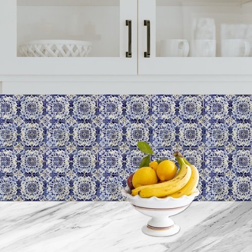 Vintage Geometric Blue White Tile Pattern